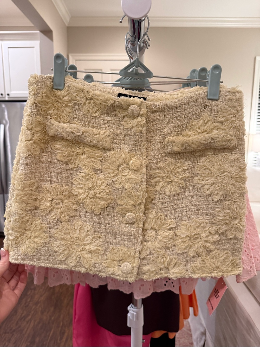 PrettyLittleThing Cream Floral Tweed Mini Skirt